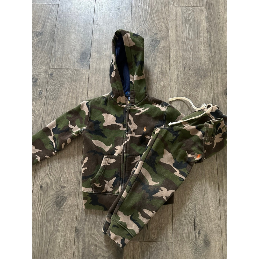 Boys Polo Ralph Lauren Camo Hoodie & Joggers Set 4T Green Brown